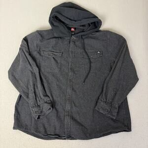 Quiksilver Men’s XXL Hooded Flannel Shirt Jacket Gray Black Cotton Blend